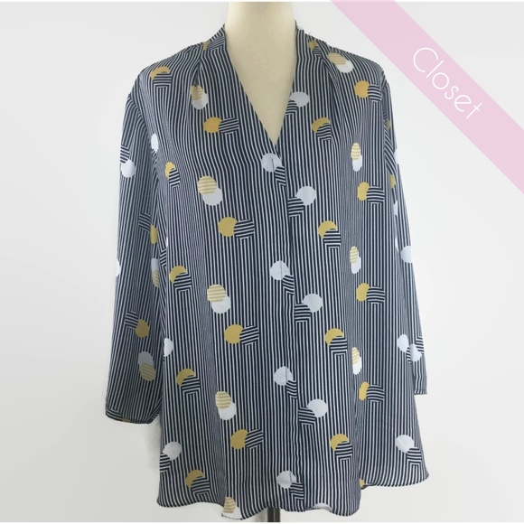 Ashley Stewart Tops - Ashley Stewart Blue/Yellow Striped Tunic Blouse